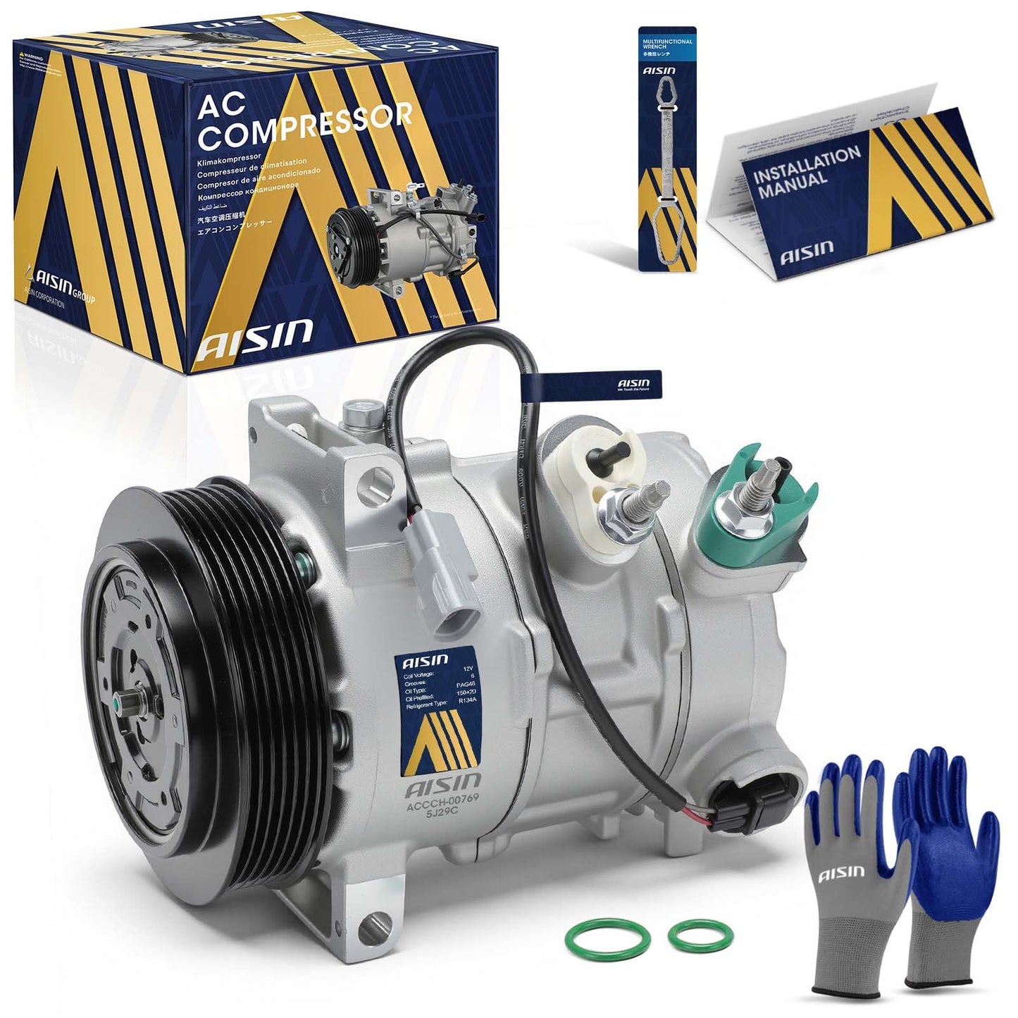 AISIN AFTERMARKET ACCCH-00769 Air Conditioner AC Compressor - Compatible with Jeep Compass 2009-2017, Patriot 2009-2017, Dodge Caliber 2009-2012 - with 6-Pulley Groove, with Clutch