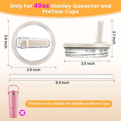 ANTAND 40oz Flip Straw Leak Proof Lid for Stanley H2.0 Quencher Protour Tumbler, 2 Pack Spill Proof Lid Replacement Straw Cover Top for 40 OZ Stanley Cup Accessories (Ash, Ash)