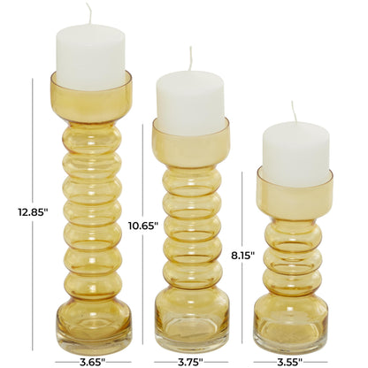 Deco 79 Glass Decorative Candle Holder Bubble Pillar Candle Stand, Set of 3 Candlestick Holder 13", 11", 8" H, Yellow