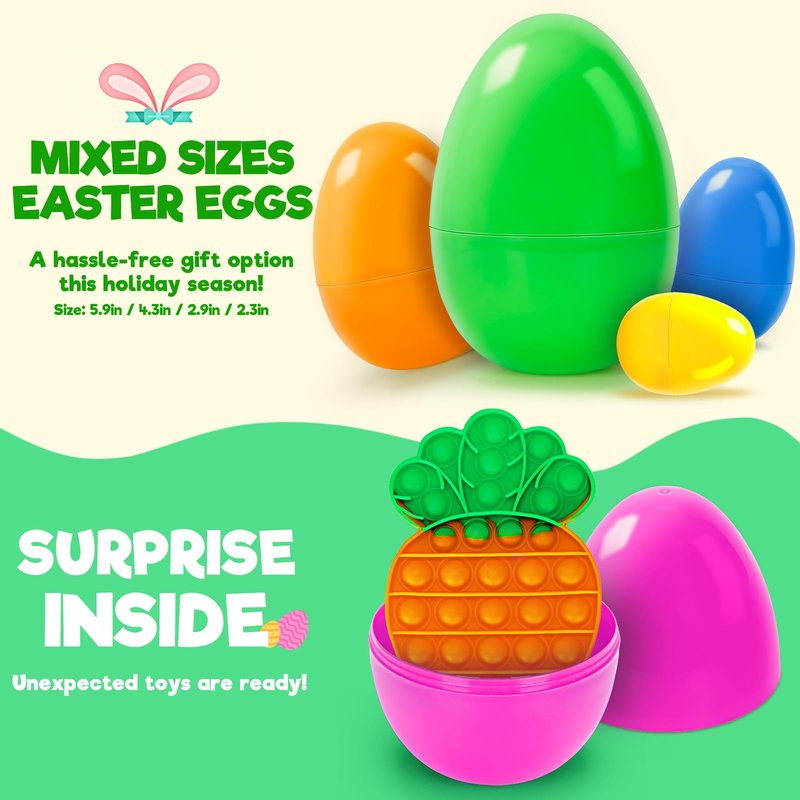Jumlys 30 Pack Prefilled Easter Eggs with Toys, Mix 4 Sizes Surprise Plastic Easter Eggs with Toys Inside, Perfect for Easter Egg Hunt , Basket Stuffers and Party Favors