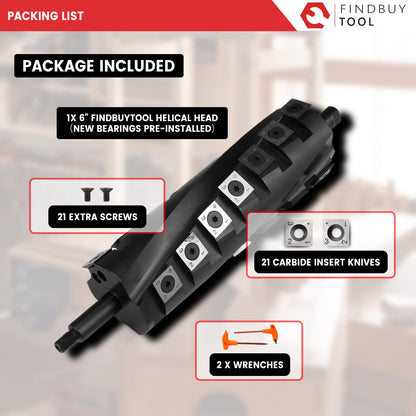 FINDBUYTOOL Helical Cutterhead for Porter Cable PC160JT 6" Benchtop Jointer with Carbide Insert Knives, 40X Longer Life, 50% Less Noise for Woodworking, Furniture Making, DIY & Professional Use