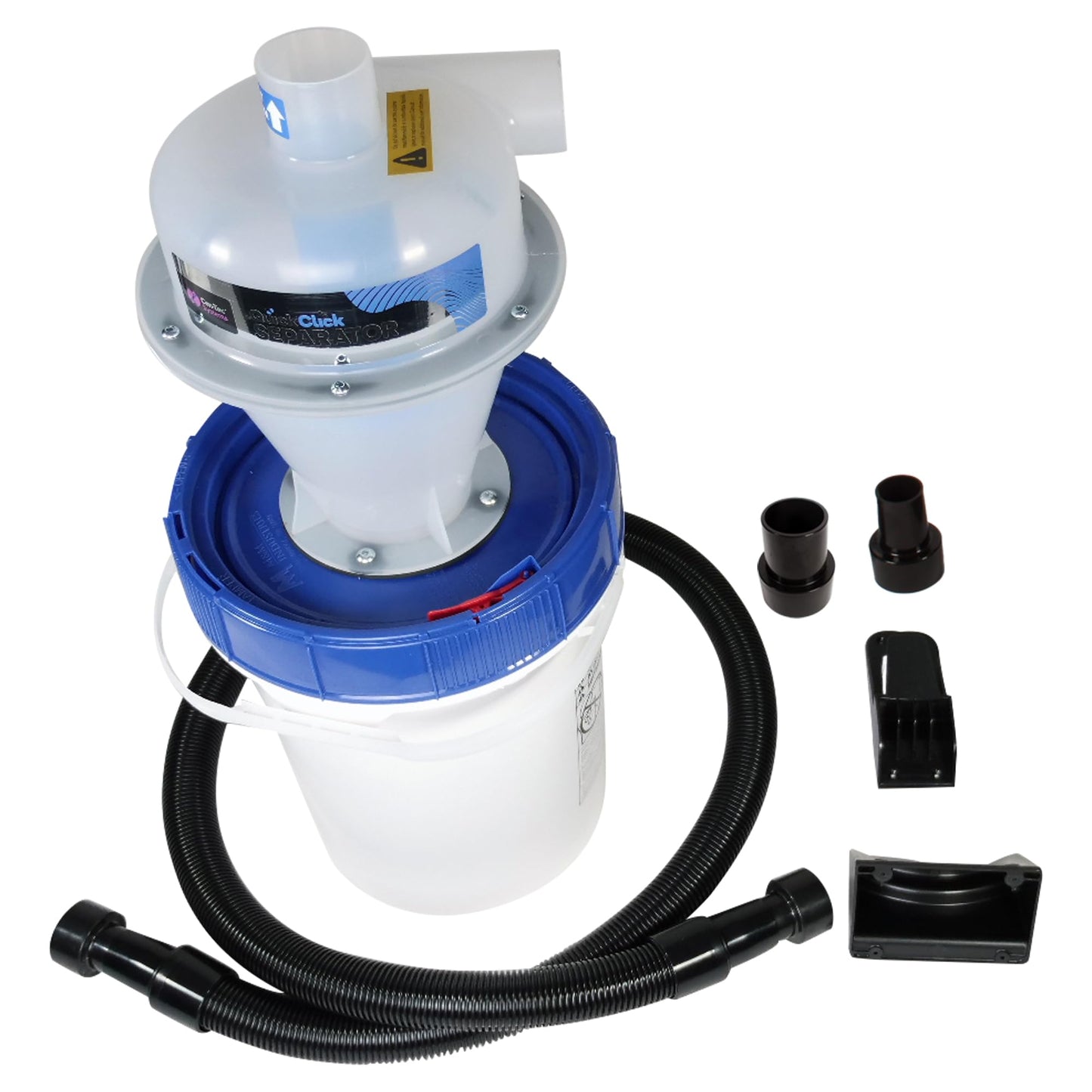Wall Hung Assembled Quick Click Separator with 5 Gallon Locking Bin and 10 Ft. Commercial Dust Collection Hose