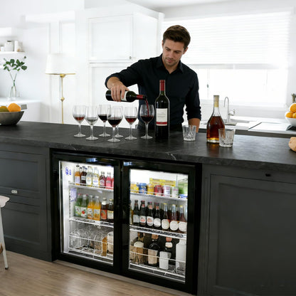 NAFCOOL Back Bar Cooler Under Counter Beverage Refrigerator, 7.5 Cu Ft Undercounter Fridge,2 Door 36 inch Commercial Beer Built-In Cooler with LED Light Adjustable Shelves Safety Locks,ETL Approval