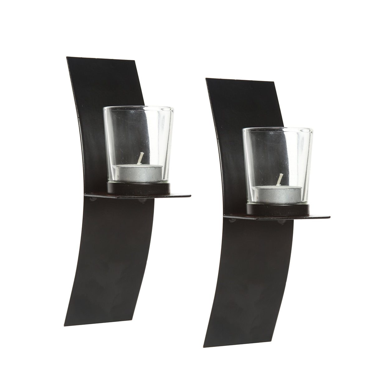Hosley Set of 2 Modern Art Large Brown Wall Sconces with Clear Glass Tea Light Candle Holders 9 Inches Classic Design Hand Made by Artisans Great Wedding Gift LED Holder O4