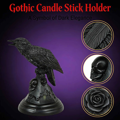 Gothic Decor Halloween Raven Candle Holder Crow Statue – Witchy Occult Home Décor,Skull Spooky Tabletop Furniture(Raven)