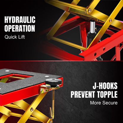 Jack Boss 350 Lbs Motorcycle Lift Jack Table, Hydraulic Foot-Operated Scissor Lift Jack for ATV Dirt Bike, Motorcycle Stand with 4 Wheels
