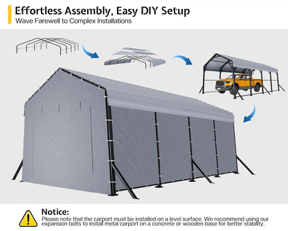 Jocisland 12x20x10.5 FT Heavy Duty Metal Carport, All-Weather Car Canopy with Waterproof Removable Sidewalls, Reinforced Base & Galvanized Steel Roof, Car Shelter for Cars, Boats, Trucks
