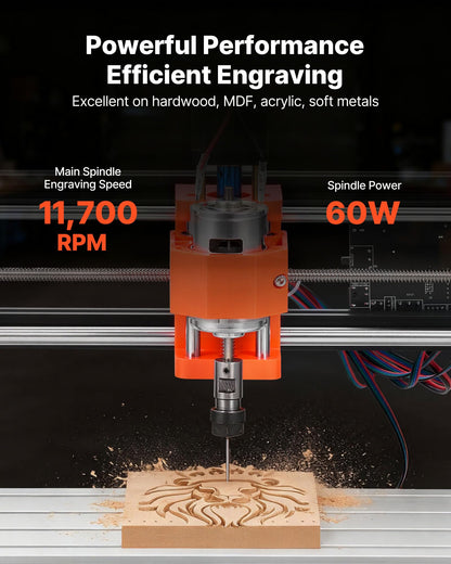 VEVOR 3018 CNC Router Machine, 60W Spindle, 3-Axis Wood Engraving Milling Machine, with 300 x 180 x 40 mm Working Area, Aluminum Alloy Construction, Rotary Knob, for Wood Acrylic Carving Cutting
