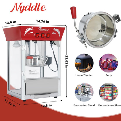 Popcorn Maker Machine,12 Ounce Kettle Stainless Steel Commercial Popcorn Machine with Tempered Glass,Warming Deck, 900W Countertop Popcorn Popper for Parties (Red, 12 Ounce)