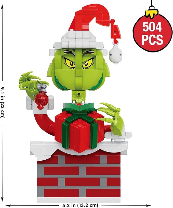 Brickcraft The Grinch Building Set 504 PCS Christmas Toy Kit for Kids &amp Adults 8+ Movable Hands Arm &amp Hat Holiday Collectible Display Model Fun Xmas Gift Idea for Grinch Fans &amp Builder