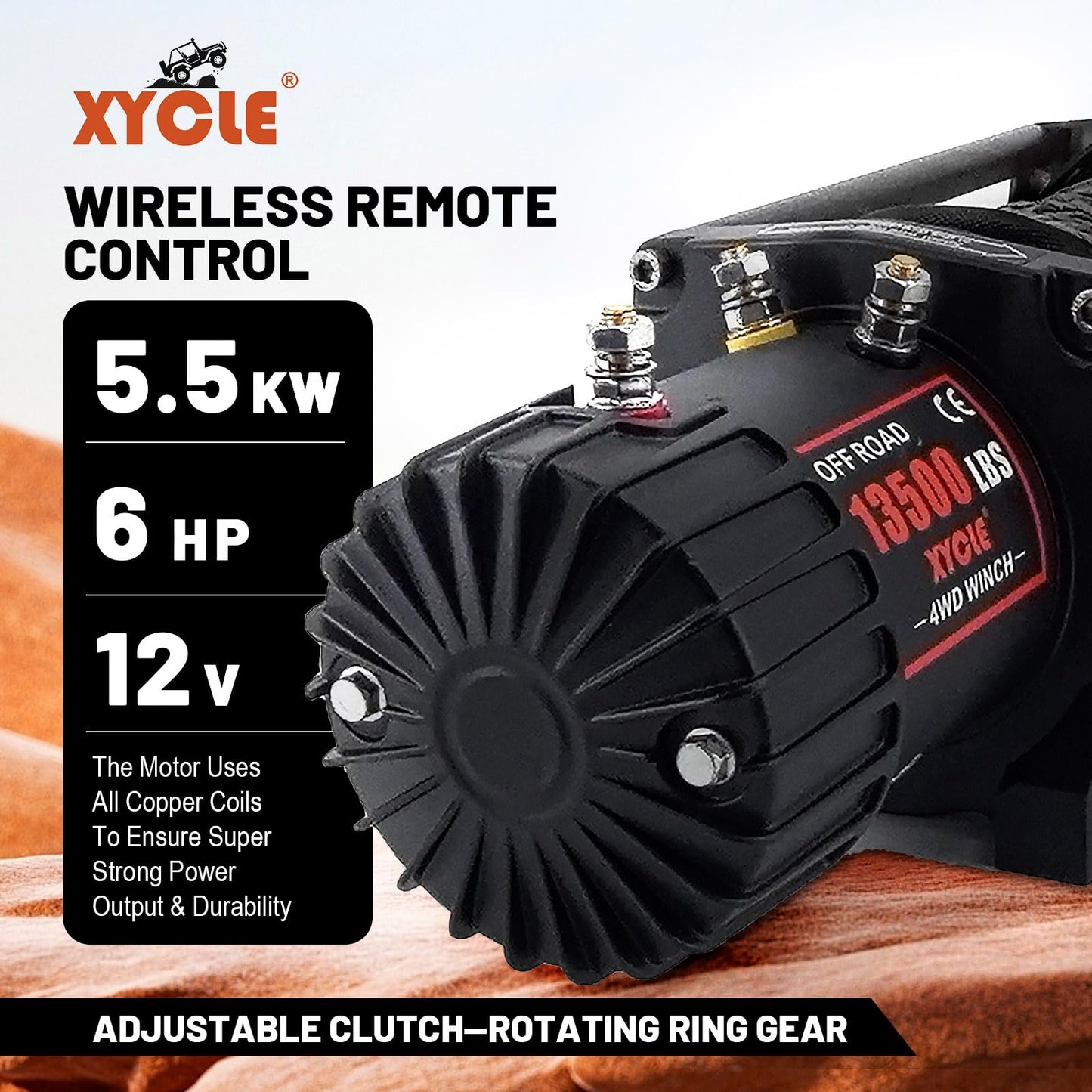 XYCLE Winch13500lbs 12V Waterproof Electric Winch Synthetic Rope Truck Winch Towing Winch Boat Trailer Winch SUV 4-Wheel Drive Off-Road Vehicle with Remote Control 3/8 Synthetic Rope (Black)