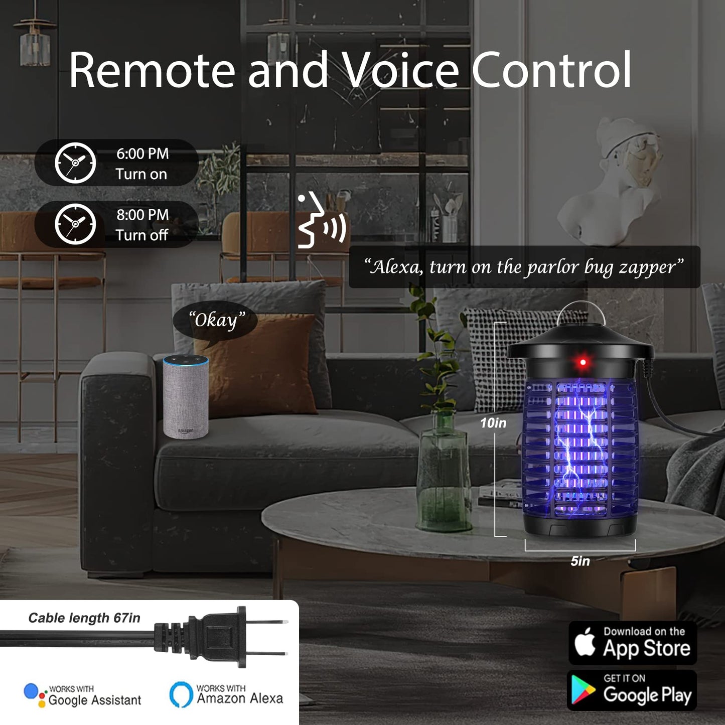 Smart Bug Zapper Outdoor, Mosquito Zapper, Electric Zappers can be APP Remote and Voice Control, Compatible with Alexa and Google Home