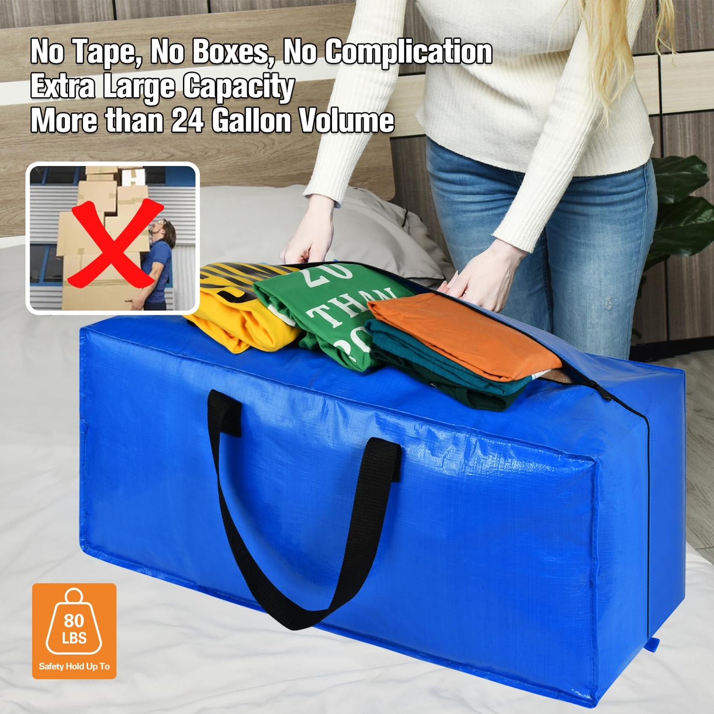 Moving Bags, Storage Totes, Extra Large Storage Bags for Moving Supplies, College Dorm Essentials, Bedroom Closet, Packing Bags with Backpack Handles Zipper Compatible with IKEA Frakta Cart（2 Pack）