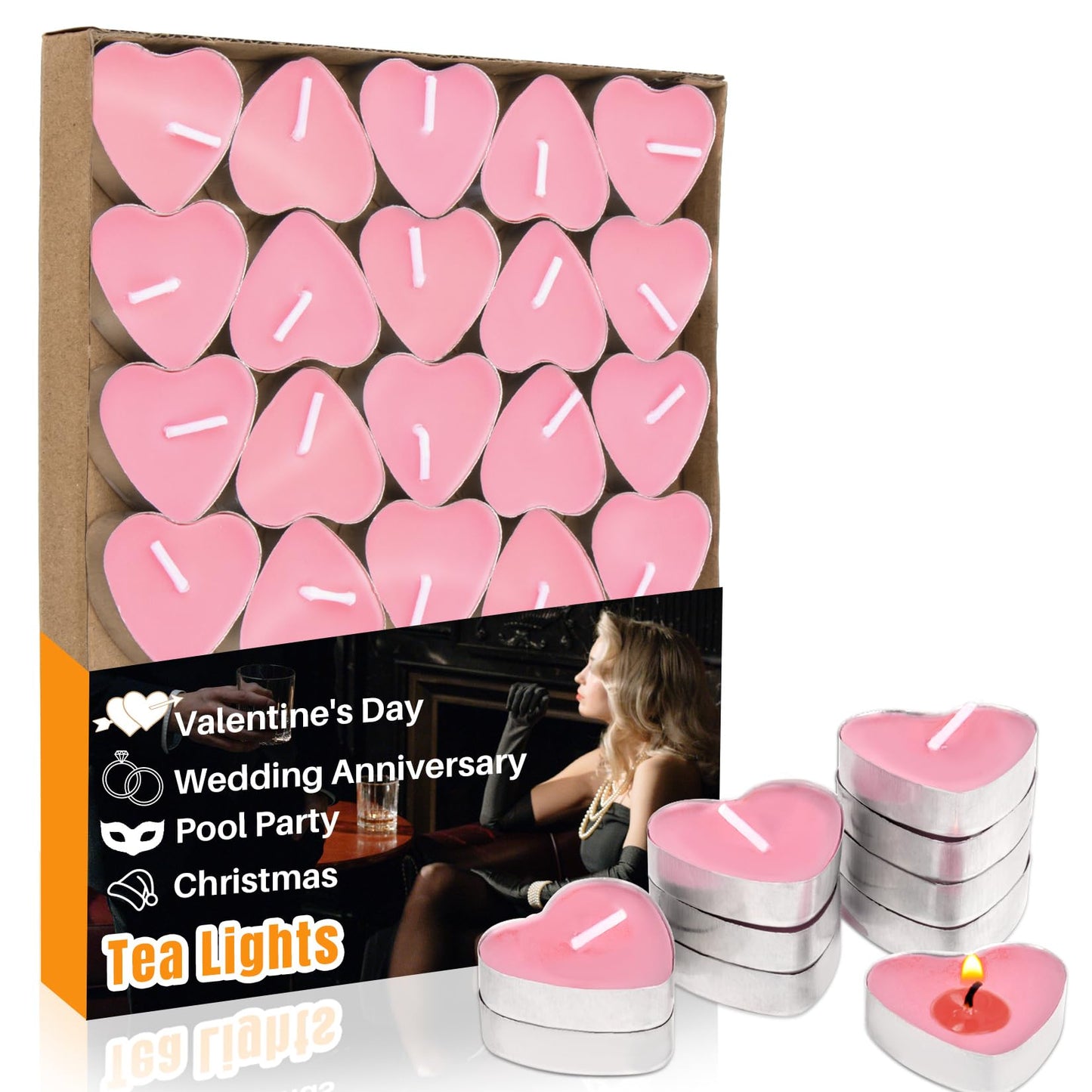 MAQIHAN Valentine Love Pink Tea Lights Candless - Pink Heart Shaped Tealight Candles - Soy Candle for Valentine, Dating, Weddings, Anniversaries, Candle Gift