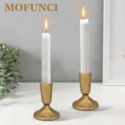 Mofunci Iron Taper Candle Holder Set of 2, Heavy Candle Stick Holders Gold Candle Holders for Table Centerpiece, Weddings, Mantel and Party Decor