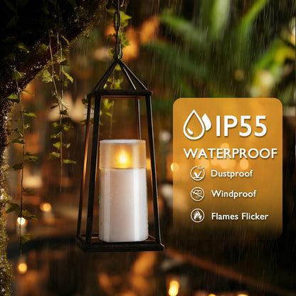 Homemory Solar Candles Outdoor Waterproof, Flickering Flameless LED Candles with Dusk to Dawn Sensor, 3"x6" Solar Powered Candles for Outdoor Lanterns Patio Garden Yard Christmas Decorations, 2 Pack
