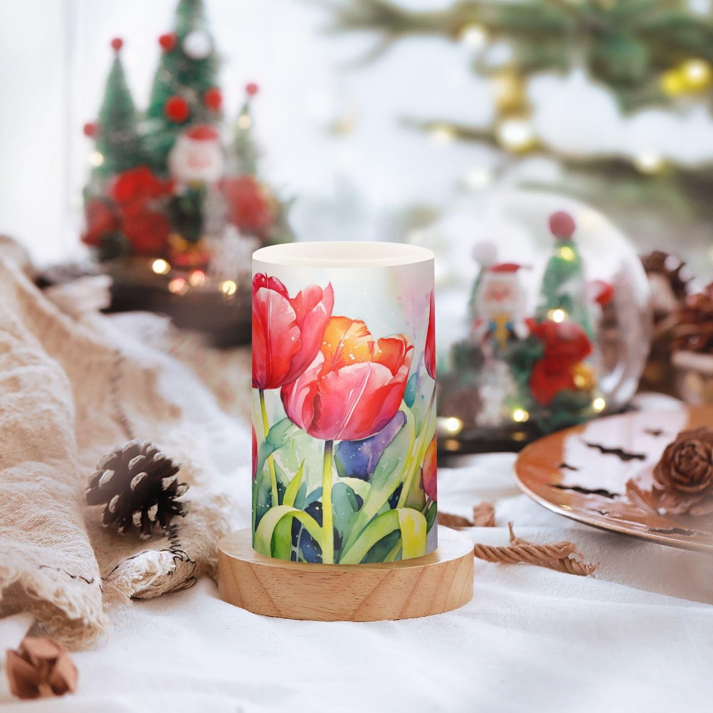 ALAZA Red Tulip Spring Flameless Candles, LED Pillar Candles with Remote Timer, Battery Operated Candles Set of 2