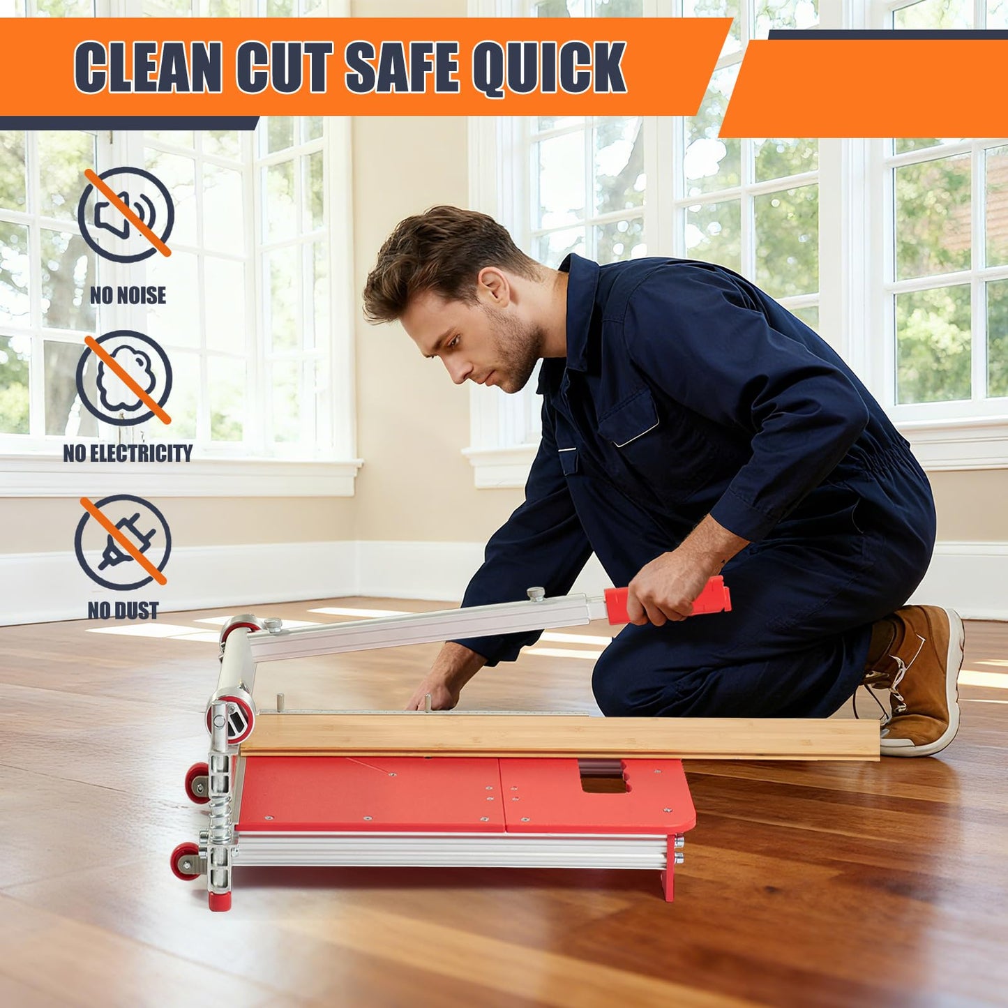 13“ Laminate Floor Cutter with Wheels, ECUTERS Pro Vinyl Floor Cutter, Compact Vinyl Plank Cutter, Adjustable Angle Length Cutting, Flooring Tools- Engineer Wood LVP LVT VCT SPC WPC