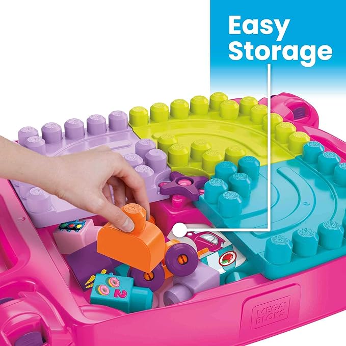 MEGA BLOKS First Builders Toddler Blocks Toy Build ‘n Learn Portable Activity Table with 30 Pieces and Built-In Storage Pink Kids Ages 1+ Years (Amazon Exclusive)