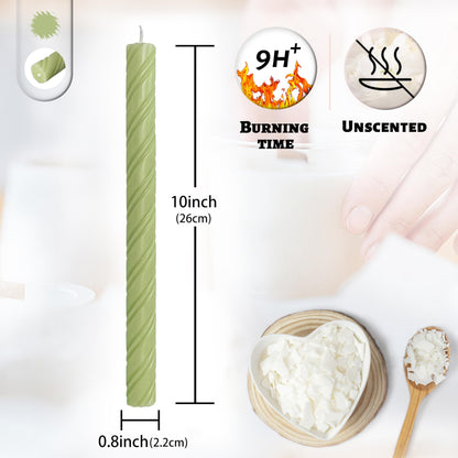 Dripless Taper Candles Unscented Grass Green Spiral Candles Smokeless Long Dinner Candles 10 Inch Long Lasting Burn Candlesticks for Home Decoration Christmas Gifts (2Pcs)