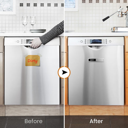Dishwasher Magnet Clean Dirty Sign Stainless Steel Non-Scratch Strong Magnet Extra Adhesive Options Easy to Slide and Read Tells You Whether Dishes are Clean or Dirty (Grey/White Style)