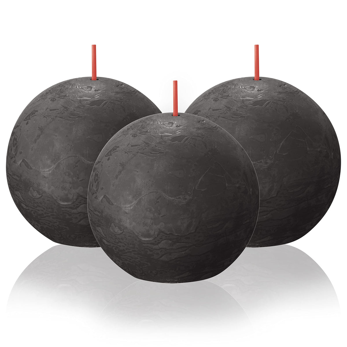 BOLSIUS 3 Pack Stormy Gray Rustic Ball Pillar Candles - 3 Inch - Premium European Quality - Includes Natural Plant-Based Wax - Unscented Dripless Smokeless 25 Hour Party Décor and Wedding Candles