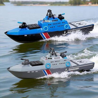 22 Inch 56CM Remote Controlled Warship Battleship Aircraft Carrier 15km/h 2.4G 8WD RC Boat Spaying Water LED Walk On Water Lakes Pools for 14Y+ Blue (2 Water-Cannons 1 Shooting &amp1 No-Shooting)
