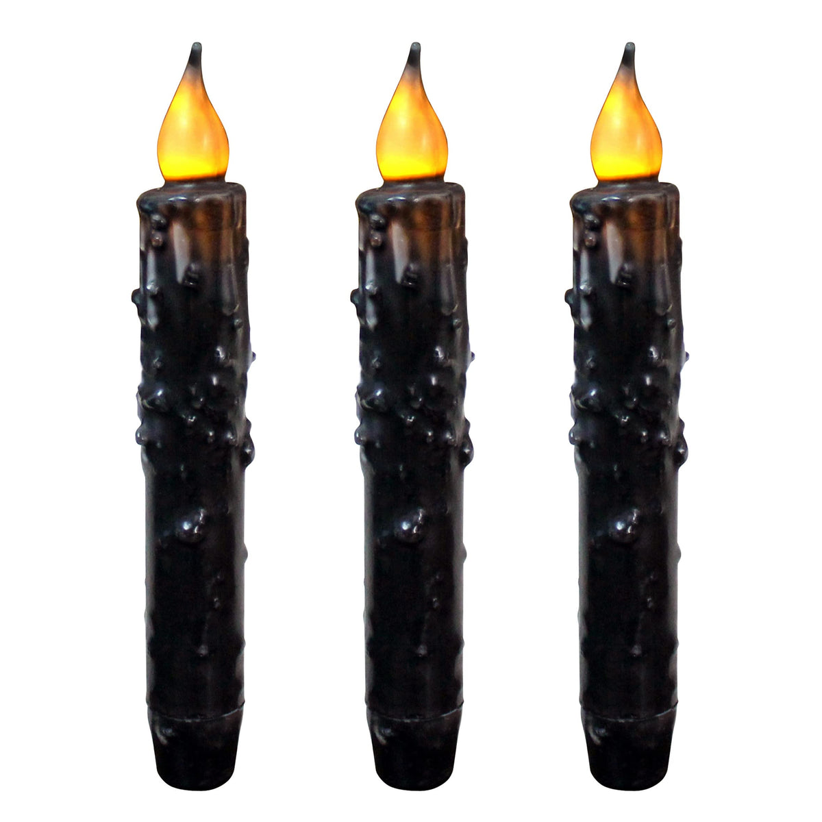 CVHOMEDECO. Real Wax Hand Dipped Battery Operated LED Timer Taper Candles Country Primitive Flameless Lights Décor, 6-3/4 Inch, Matt Black, 3 PCS in a Package