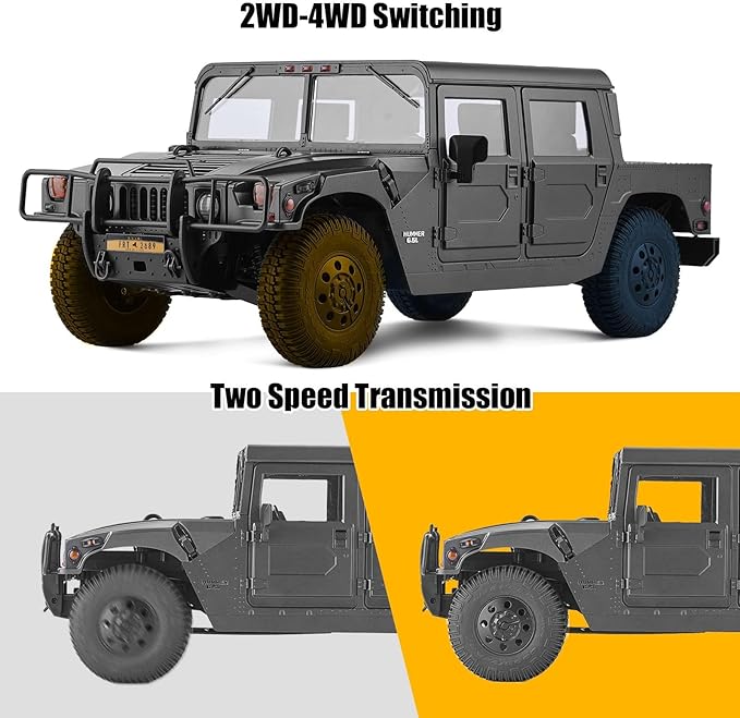 FMS 1/12 HMMWV H1 RC Crawler 2/4WD Switch Off-Road RC Model Car Remote Control Cars with 2 Speed Transmission 20pcs LED Lights for Adults RS (Yellow)