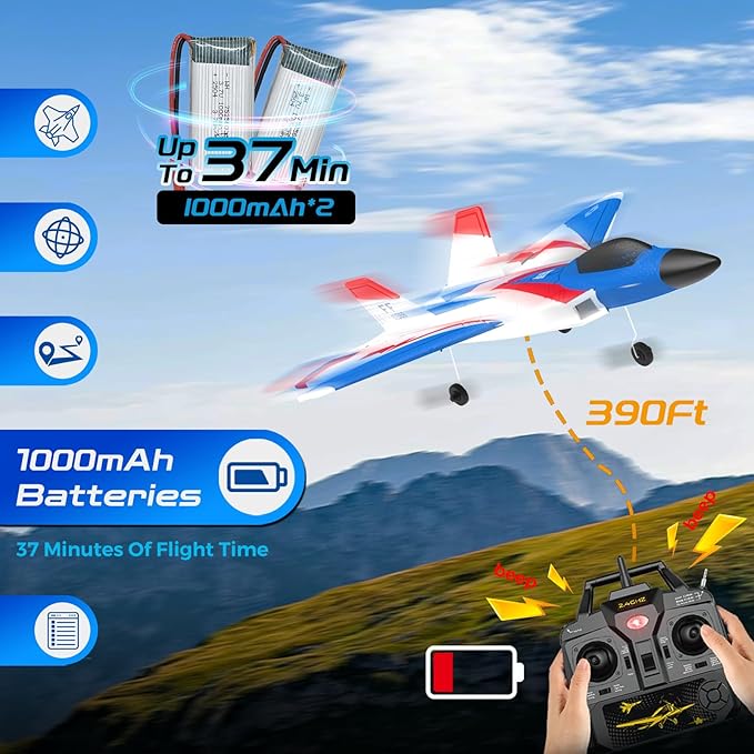 RC Airplane 4 Channel with Lights | F22 RC Plane with 6-axis Gyro Stabilizer for Beginner Remote Control Airplane for Adults 37mins Flight Time - 19in*14in