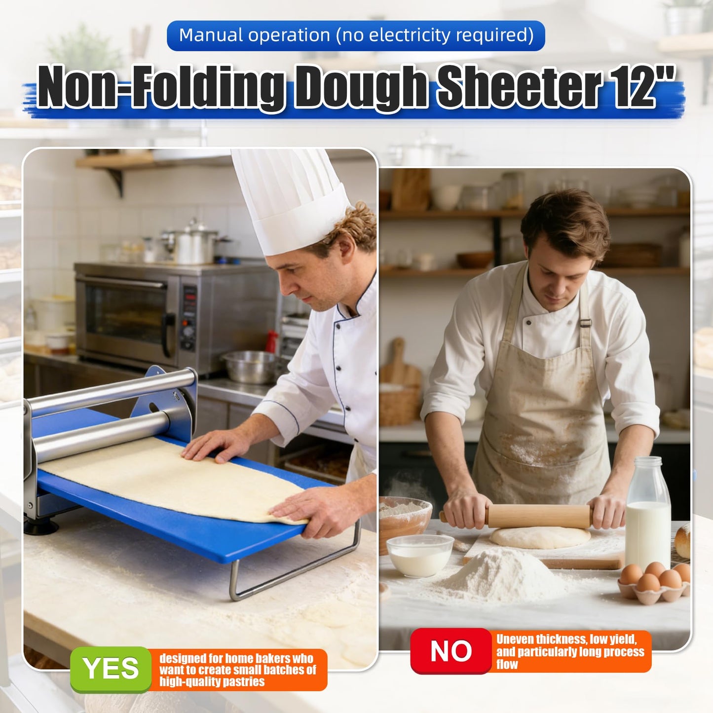 Folding Dough Rolling Machine，Manual Dough Sheeter ，Compact Dough Sheeter Machine For Bakery Pizza，Dough Machine With Adjustable Thickness, Stainless Steel（2 Rolling Boards）