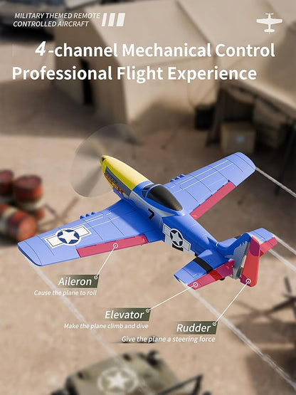 P51 RC Plane Remote Control Airplane 2.4GHZ with 6-Axis Gyro Stabilizer/Aileron/Elevator/Rudder for Boys Adults Birthday/Xmas Gift Age 12 Years and UP(4CH-P51B Razorback)