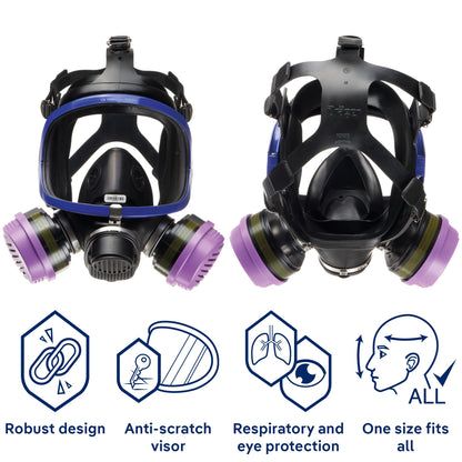Dräger X-plore 5500 Full-Face Respirator Mask + 2x Combination Cartridge OV/AG/HF/FM/CD/AM/MA/HS/P100 | One size fits most | NIOSH Certified Eye and Respiratory Protection, Anti-Fog, 180° View
