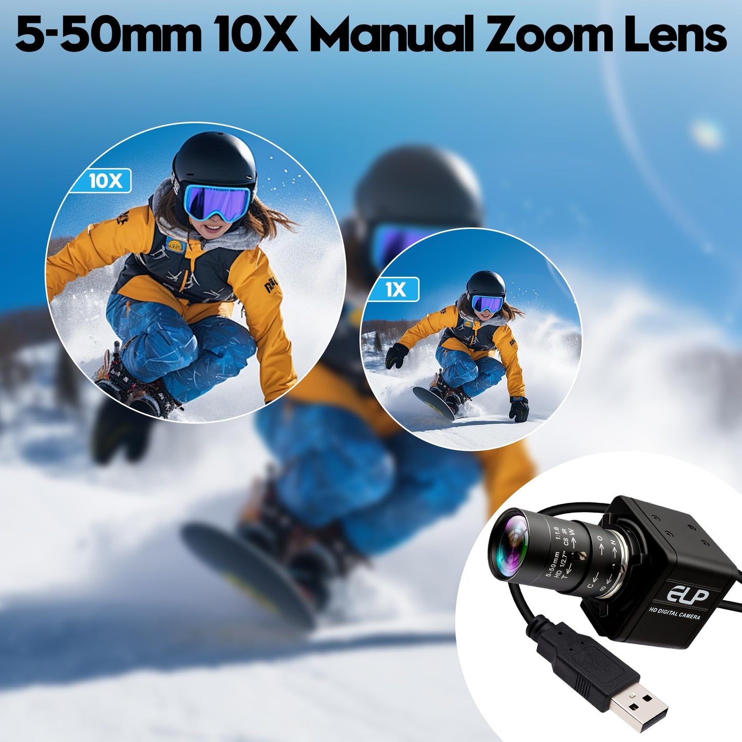 IFWATER USB Camera 16 Megapixes High Resolution 5K USB Webcam with CS Mount 5-50mm Manual Varifocus Lens Close UP OpenCV Camera Free Driver Plug and Play for Windows Linux Laptop Jetson Nano