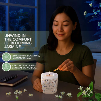 Midnight Jasmine Beeswax Candle - Nostalgic Soft Jasmine with Pink Pepper & Vanilla - Subtle & Refreshing - 90+ Hours of Clean & Non-Toxic Burn - Hand-Drawn Jar - Perfect Unique Gift - 15 OZ