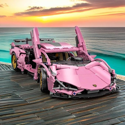 Sport Race Car Building Block Sets for Adults Pink Racing Supercar Toys Kits Collectible 1:14 MOC Model Construction Christmas Xmas Birthday Gift for Men Boys and Girls Teens Age 8-12 12-1614+