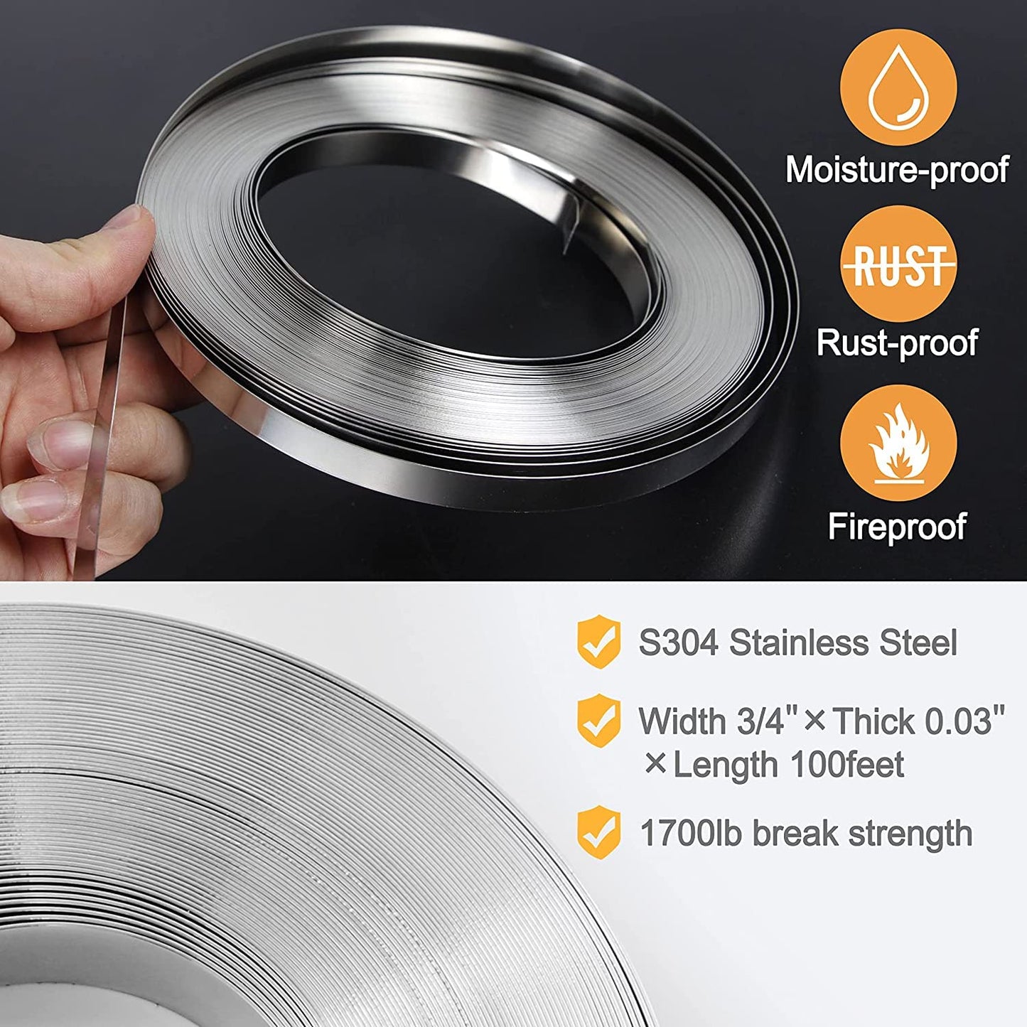Steel Banding Strapping Kit - Stainless Banding Tool Ratchet Tensioner, 3/4"*100Ft S304 Stainless Banding Coil, 100pcs Ear-Lock Buckles, Metal Banding Tools for Strapping High Tensile Package