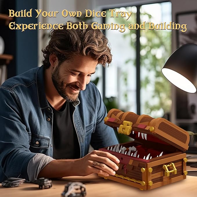 Mimic Chest Building Sets Monster Dice Storage Box that Holds Up to 3 Polyhedral Dice Sets. Ideal for Dragons Board Game Gifts for Adults and Kids Compatible with Lego Sets 531pcs