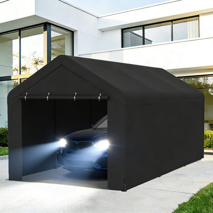 Carport 10 x 20 FT Heavy Duty, Portable Garage Canopy, Waterproof Car Canopy with Side-Opening Removable Door, Carport Canopy for Car, Truck, Boat, Equipment (Black)
