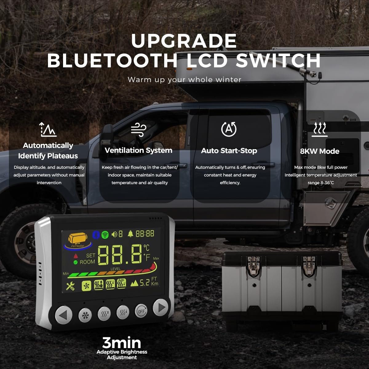 8KW Diesel Air Heater, 110V/12/24V All-in-One Portable Diesel Heater, with APP Control, 5500m Max Altitude Mode, Auto Start-Stop and Wireless Temperature Sensing, for RV Garage Truck Boat Tent