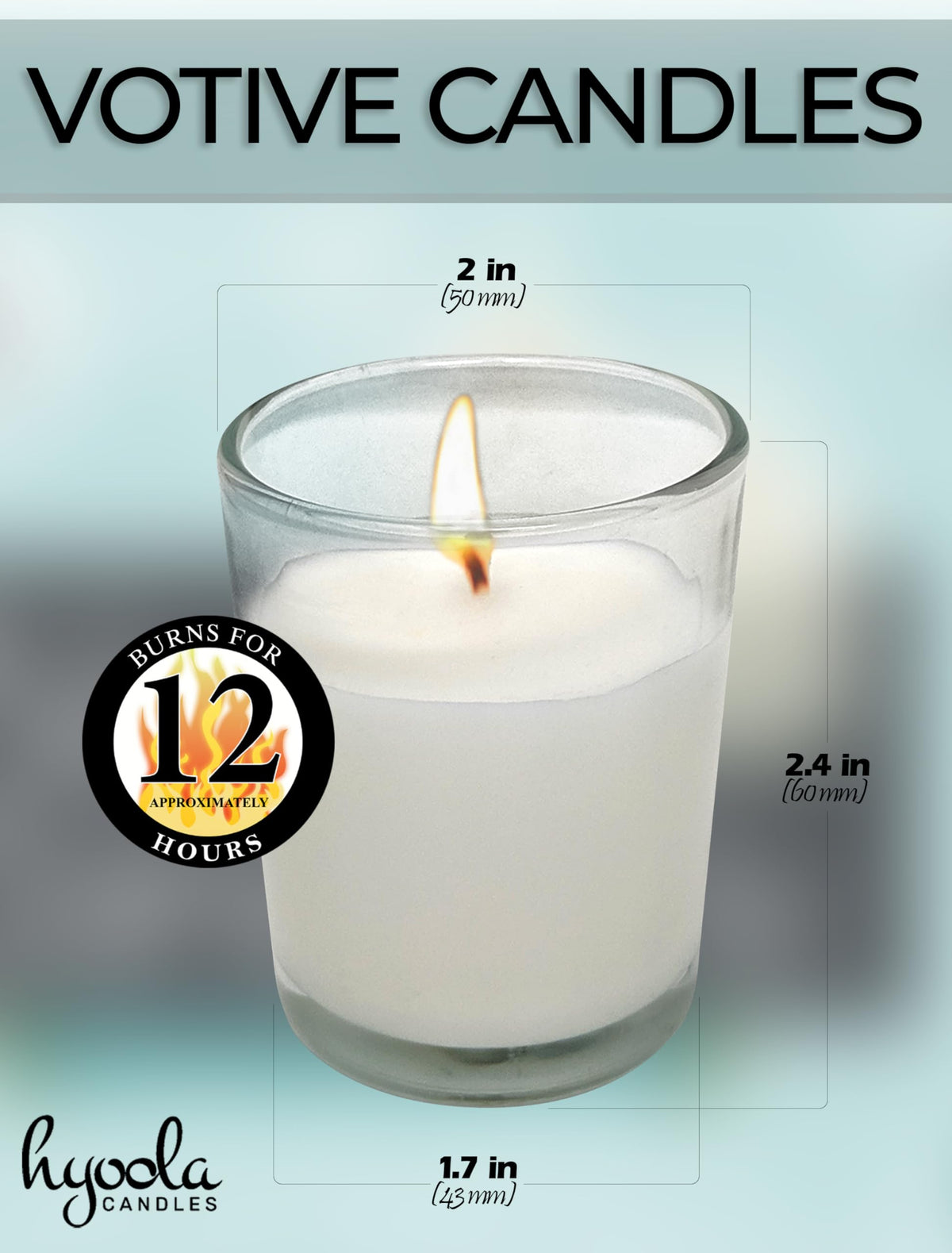 Hyoola White Votive Candles in Glass - Pack of 60 Votive Candle - 12 Hour Burn Time - Unscented Votive Candles - European Made Glass Votives
