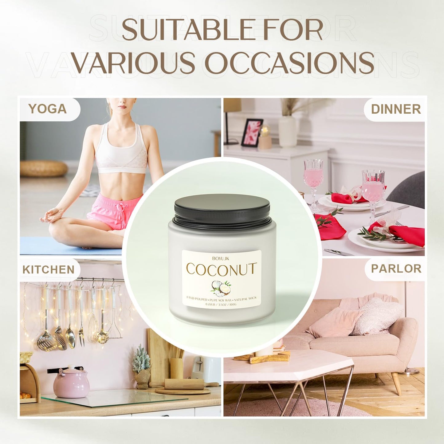 Scented Candles, BOYUJK Coconut Candles for Home Scented, Coconut Candle Set for Stress Relief and Promote Sleep, Candle Gifts for Women and Men