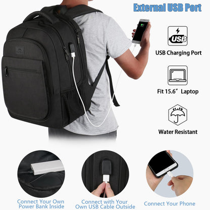 MATEIN College Large Travel Backpack, TSA Expandable Laptop Backpack with USB Charging Port, Anti Theft Computer Bag Fit 17.3 Inch Laptop Water Resistant College Computer Bag Gift for Men Women, Black