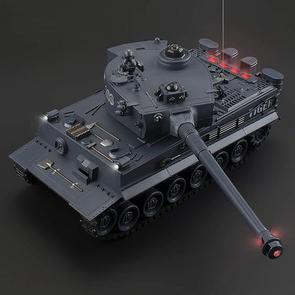 BEAURE Rc Tanks1:28 WW2 German Tiger Army Tank Toys for Boys9 Channels Remote Control Vehicles with Sound and LightRC Military Toys for Kids Boys Girls(Gray)
