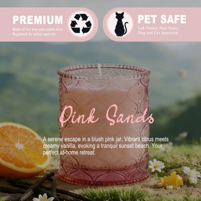 Pink Sands Scented Candle, Melon & Osmanthus Jar Candle Natural Soy Candles for Home Scented, 60 Hour Candle in Glass for Women, Friends, Family, Colleagues