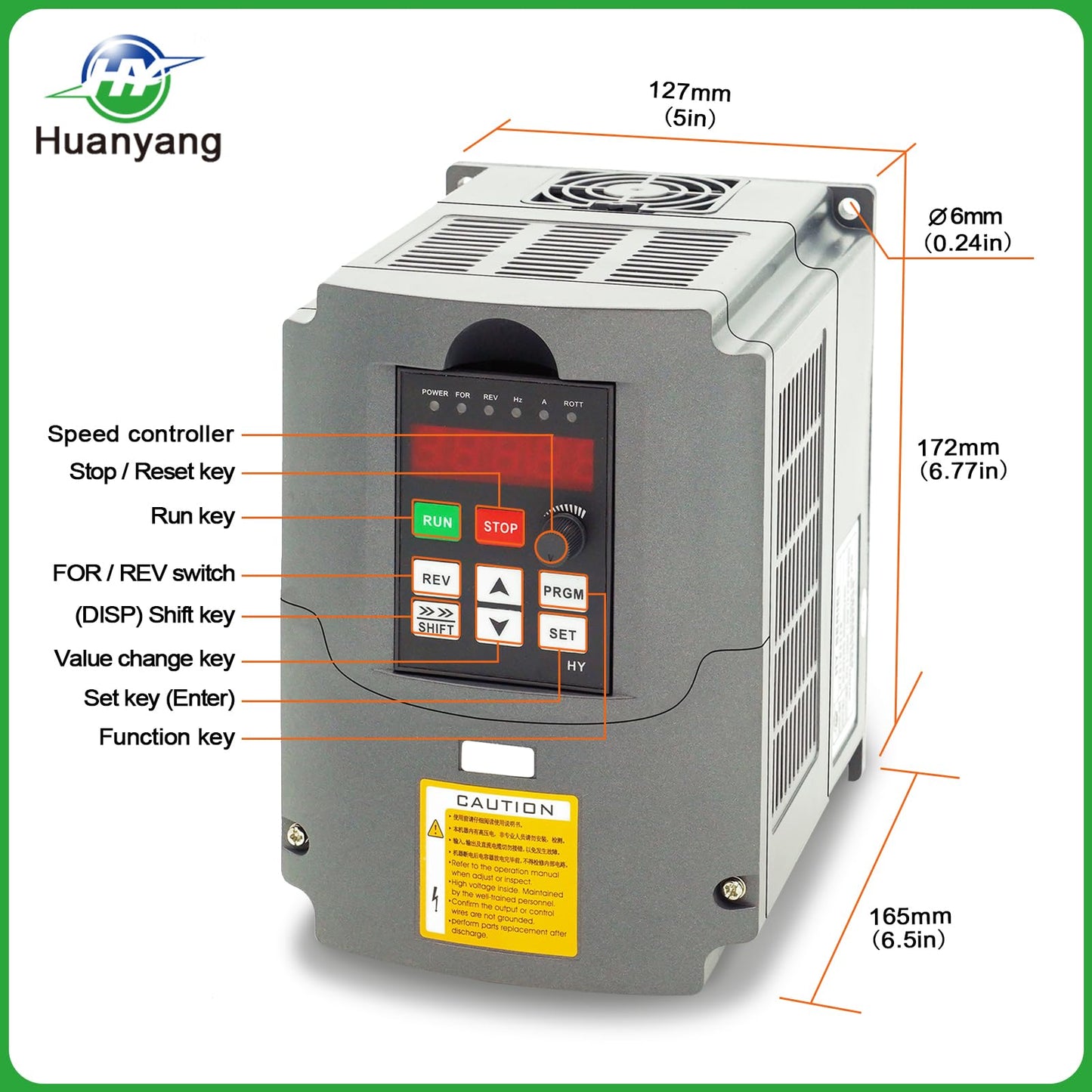 HY HUANYANG VFD Converter,Variable Frequency Drive,110v Single Phase Input to 110v Three Phase Output (for power ≤3HP three-Phase Motor/Spindle) 0-400hz Speed Rotation (HY Series-110v 2.2kW 3HP Model)