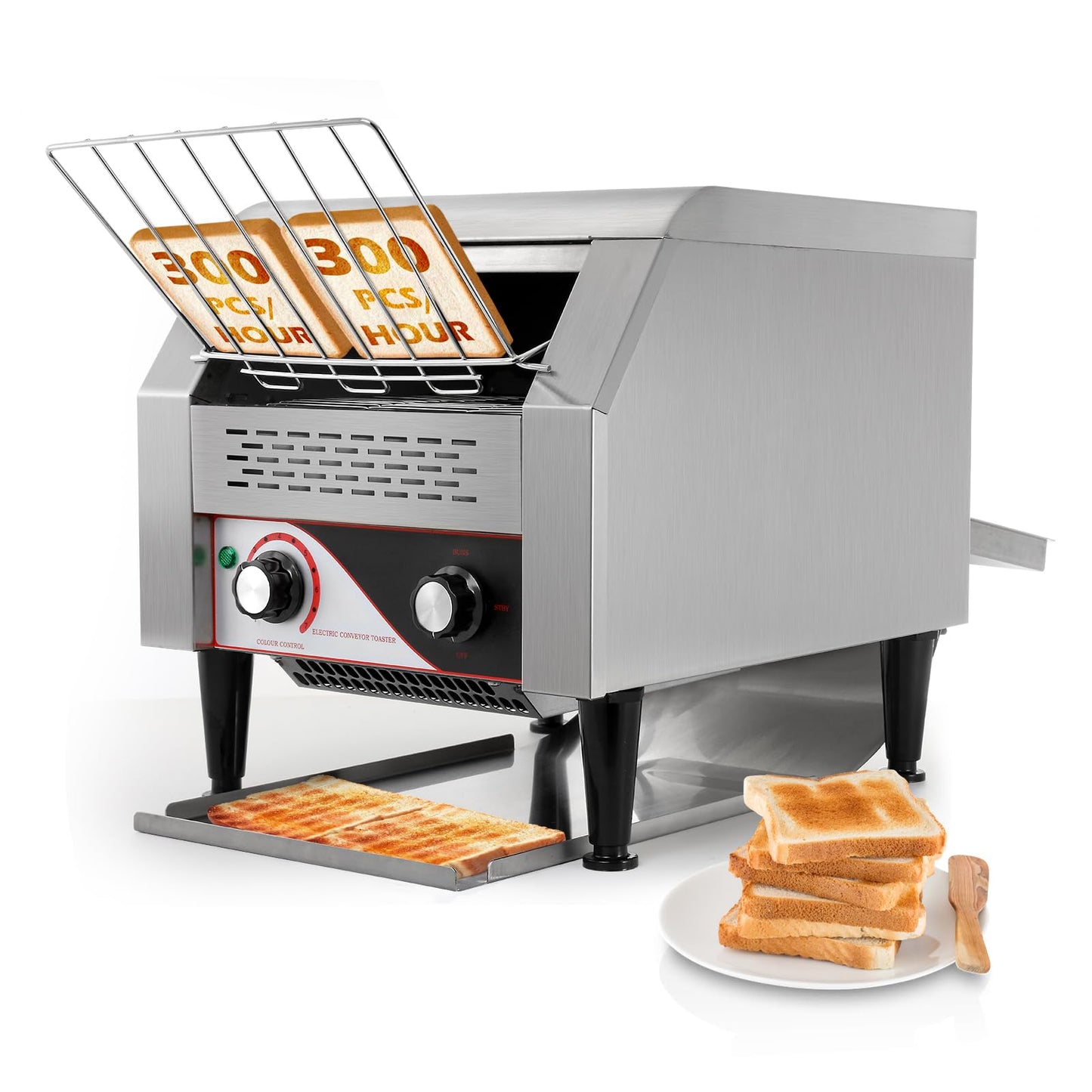 Dyna-Living Commercial Toaster 300 Slices/Hour Conveyor Toaster Commercial 1900W Heavy-duty Stainless Steel Rotating Toasters Oven for Restaurant, Conveyor Belt Toasters for Bun, Bagel, Bread