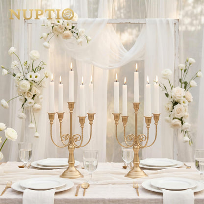 NUPTIO Gold Candelabras Candle Holder Set of 2 Metal Candelabra Centerpieces 5 Branches Candle Stick Stands Candleholder Fireplace Wedding Reception Antique Decorative Dinning Table Christmas
