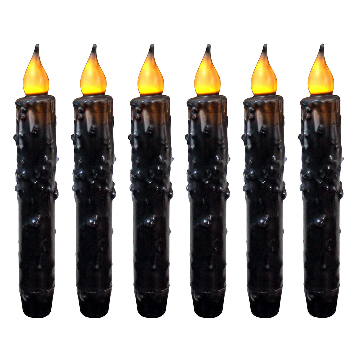 CVHOMEDECO. Real Wax Hand Dipped Battery Operated LED Timer Taper Candles Rustic Primitive Flameless Lights Décor, 6-3/4 Inch, Matt Black, 6 PCS in a Package