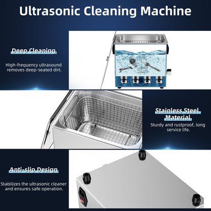 Enpowiks Ultrasonic Cleaner 10L 240W Digital Ultrasonic Cleaning Machine with Upgraded Degassing & Gentle Mode, 40kHz, with Heater & Timer for Tools, Jewelry, Watches, Glasses, Dentures, Small Parts